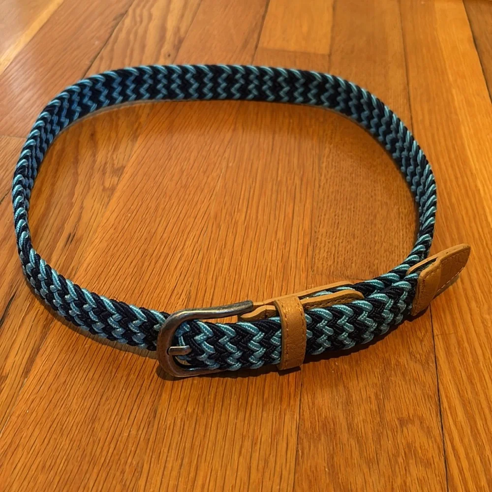 Peppercorn Kids blue braided elastic adjustable belt w/ pewter tone buckle